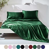 cheap Sheets &amp; Pillowcase-4 Pieces Satin Sheet Sets Hotel Luxury Silky Bed Sheets Soft Premium Satin Sheets Wrinkle &amp; Fade Resistant Bedding Set Sheet Set, Include 1 Deep Pocket Fitted Sheet(12inch),1 Flat Sheet, 2 Pillowcases