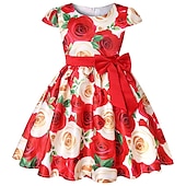 levne Párty šaty-Děti Dívčí Šaty Šaty na párty Květiny Krátký rukáv Výkon Křtinové šaty Kravatový uzel Princeznovské Polyester Midi Šaty na párty Léto Jaro 3-10 let Bordó Více barev Barva modrá
