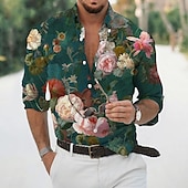 preiswerte Blumenmuster-Herren Blumen Hemd Langarm Sport Modisch Strassenmode Outdoor Casual Täglich Herbst Winter Umlegekragen Bedruckt Button-Down Schwarz Weiß Rosa Dunkelgrün Beige