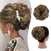 economico Chignon-pezzo di capelli chignon disordinato rswete instant rose bun capelli scrunchie posticci per le donne pezzi di capelli ricci ondulati chignon coda di cavallo estensioni dei capelli updo parrucchino
