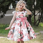 levne Párty šaty-Děti Dívčí Šaty Šaty na párty Květiny Krátký rukáv Výkon Křtinové šaty Kravatový uzel Princeznovské Polyester Midi Šaty na párty Léto Jaro 3-10 let Bordó Více barev Barva modrá