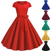 cheap Historical &amp; Vintage Costumes-Retro Vintage 1950s Vacation Dress Flapper Dress Swing Dress Christmas Party Dress Audrey Hepburn Women's Cosplay Costume Masquerade Casual Daily Dress Attire Christmas Party