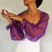 voordelige bruiloft gast wraps-Mesh Bolero Lange Puff Rimpelingen Mouw Doorzichtige Cover Up Shrug Tulle Bolero Bruids Organza Bruiloft Gast Mode Dames Wrap Zonbescherming All-Match Lente  Zomer jurk om indruk te maken