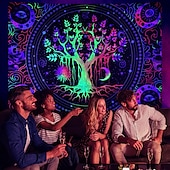 cheap Blacklight Tapestries-Blacklight Tapestry UV Reactive Glow in the Dark Glow Party Neon Tree of Life Mandala Psychedelic Trippy Misty Hanging Tapestry Wall Art Mural for Living Room Bedroom
