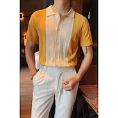 cheap Men&#039;s Classic Polo-Men&#039;s Knit Polo Sweater Polo Shirt Casual Daily Turndown Button Short Sleeve Fashion Chunky Color Block Button Front Summer Spring Fall Regular Fit Black / Gray Yellow Knit Polo Sweater