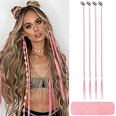 cheap Ponytails-Braid Hair Extensions 4 PCS Baby Braids Front Side Bang Curtain Bang Clip in Hair Extensions Long Braided Hair Piece Natural Soft Synthetic Hair for Women Daily Wear 20 Inch Cool Light Blonde