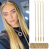 cheap Ponytails-Braid Hair Extensions 4 PCS Baby Braids Front Side Bang Curtain Bang Clip in Hair Extensions Long Braided Hair Piece Natural Soft Synthetic Hair for Women Daily Wear 20 Inch Cool Light Blonde