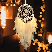 voordelige Decoratieve lichten-led dromenvanger witte veer kerstverlichting creatieve muur opknoping vakantie slaapkamer huis bruiloft balkon tuin decoratie windgong licht verjaardag zegen cadeau