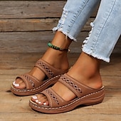cheap Casual Sandals-Women&#039;s Dark Brown Slip-On Comfort Sandals with Arch Support and Cutout Straps, Casual Orthopedic Slide Shoes for Walking, Travel, and Daily Wear