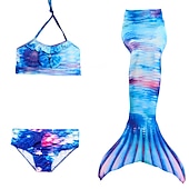 voordelige Zeemeermin badpak-Kinderen Voor meisjes Drie stuk Zeemeermin zwemkleding Badmode Bikini Strand Zwemmen Afdrukken Actief leuke Style Badpakken 4-12 jaar Zomer Rose paars Polkadot