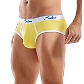 お買い得  メンズブリーフ下着-男性用 2パック ブリーフ ポリエステル 高通気性 ソフト カラーブロック ミディアムウエスト ホワイト イエロー