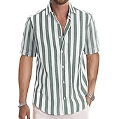 billige skjorte for menn-Herre Skjorte Uformell skjorte Stripete skjorter grå blå Svart Blå Grønn Grå Kortermet Stripe Aftæpning utendørs Dagligdagstøy Trykt mønster Klær Polyester Mote Gatemote Fritid