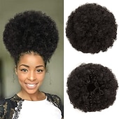 olcso Frufruk-ombre szürke afro puff húzózsinór lófarok természetes pergő göndör lófarok hajhosszabbítás fekete nőknek afro-amerikai rövid kócos lófarok zsinór
