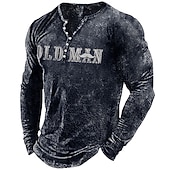 billiga Roliga ord-Herr Bokstav Grafiska tryck T-shirt Henleytröja Långärmad Het stämpling Designer Grundläggande Modernt Modernt Semester Gata Utekväll Vår &amp; Höst Svart Rubinrött Marinblå Grön Armégrön Rund hals