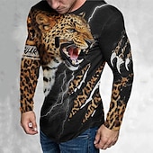 billige hodeskalle og bein-Herre Grafisk Dyr Leopard T skjorte T-skjorter Langermet T skjorte 3D-utskrift Crew-hals Skjorte Årgang Mote Designer utendørs Avslappet Daglig Brun Vår &amp; Vinter Klær S M L XL 2XL 3XL
