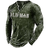 billiga Roliga ord-Herr Bokstav Grafiska tryck T-shirt Henleytröja Långärmad Het stämpling Designer Grundläggande Modernt Modernt Semester Gata Utekväll Vår &amp; Höst Svart Rubinrött Marinblå Grön Armégrön Rund hals