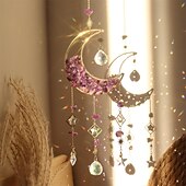 ieftine Prinzător de Vise-apărător de vise cu lună colorată atrăgător de soare de cristal clopoțel de vânt cadou realizat manual clopoțel de vânt ornament pentru agățat decor în aer liber