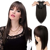 cheap Bangs-14 Hair Topper with Bangs Top Hairpieces Clip in Hair Extensions Straight Wiglet for Women with Thinning Hair