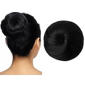 voordelige Chignons-zwarte knot haarstukken voor vrouwen meisjes dame trekkoord nep ballet bun extensions synthetische opgestoken donut chignon uit één stuk