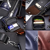 economico Borselli da uomo-Borsa a tracolla da uomo in pelle bovina di alta qualità e nylon - design multitasche con tracolla regolabile per viaggi e uso quotidiano