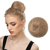 voordelige Chignons-zwarte knot haarstukken voor vrouwen meisjes dame trekkoord nep ballet bun extensions synthetische opgestoken donut chignon uit één stuk