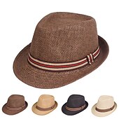 billiga Fedora hatt-Herr Kentucky Derby Hat Halmhatt Solhatt Fedora Trilby hatt Svart Brun Polyester Flätad Streetwear Stylish 1920-talets mode Dagligen Friluftskläder Helgdag Slät Solskyddskräm Mateial som andas
