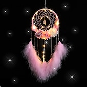 billige Dekorative lys-led drømmefanger veggdekor batteridrevet kreativ veving fjær vindklokke lys hjem soverom jente rom dekorasjonslampe beste bursdagsgave til venner