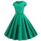 cheap Historical &amp; Vintage Costumes-Retro Vintage 1950s Vacation Dress Flapper Dress Swing Dress Christmas Party Dress Audrey Hepburn Women's Cosplay Costume Masquerade Casual Daily Dress Attire Christmas Party