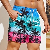 ieftine Plante și flori tropicale-Bărbați Grafic Copac de cocos Pantaloni Scurți de Înot Pantaloni Scurti Chiloți Înot Talie medie Șic Stradă Hawaiană Boho Casual Zilnic Concediu Cordon cu căptușeală din plasă Talie elastică Designer
