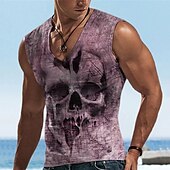 economico cranio e ossa-Per uomo Pop art Teschi Panciotto Maglietta senza maniche da uomo Senza maniche maglietta Stampa 3D A V Camicia Originale Informale Muscolo Sport Corsa Palestra Blu Viola Cachi Primavera estate