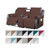 זול כיסא הכורסה הסתיים-כיסויי ספה שכיבה של loveseat עם קונסולה, כיסוי לחיות מחמד מונע החלקה לכורסת אהבה כפולה עם רצועות אלסטיות, כיסוי מושב אהבה מפוצל מגן ריהוט