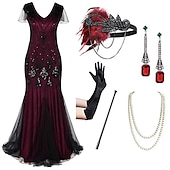 cheap Outfits-Flapper Dress The Great Gatsby 6 Pcs Retro Vintage Roaring 20s 1920s With Accessories Set Outfits Cocktail Dress Women&#039;s Sequins Costume Vintage Cosplay Party Evening Dress