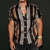 preiswerte Geometrische Muster-Herren Gestreift Geometrische Muster Hemd Kurzarm Modisch Designer Brautkleider schlicht Outdoor Täglich Sommer Kragen Bedruckt Button-Down Schwarz Rote Blau Purpur Grün