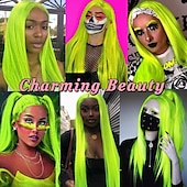 abordables Pelucas de fiesta-Pelucas verdes peluca sintética larga recta verde irlandés resistente al calor sin frente de encaje con cabello de bebé peluca sin pegamento para fiesta de San Patricio cosplay para mujeres de moda