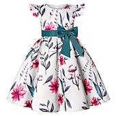 levne Párty šaty-Děti Dívčí Šaty Šaty na párty Květiny Krátký rukáv Výkon Křtinové šaty Kravatový uzel Princeznovské Polyester Midi Šaty na párty Léto Jaro 3-10 let Bordó Více barev Barva modrá