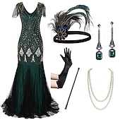 cheap Outfits-Flapper Dress The Great Gatsby 6 Pcs Retro Vintage Roaring 20s 1920s With Accessories Set Outfits Cocktail Dress Women&#039;s Sequins Costume Vintage Cosplay Party Evening Dress