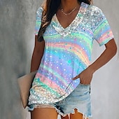 abordables T-shirt Tie and Dye et dégradé-Femmes T-shirt Graphique Papillon Teinture par nouage Basique Néon &amp; Lumineux Manche Courte Col en V Hauts Réguliers Fête Week-end Imprimé Jaune Rose Claire Bleu Vert Bleu clair