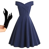 levne oblečení-koktejlové šaty vintage šaty šaty řadové šaty čajové šaty světlice dámský kostým mimo rameno vintage cosplay návrat domů svatba bez rukávů řadové šaty