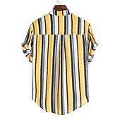 voordelige heren overhemd met knopen-Voor heren Overhemd Zomer overhemd Normaal shirt Overhemd met knopen Gestreepte shirts Geel Blauw Rood Donkerblauw Korte mouw Gestreept Band Kraag Vakantie Straat Afdrukken Kleding 100% katoen