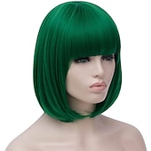 preiswerte Kostümperücke-grüne Perücken für Frauen 12&#039;&#039; kurze grüne Bob-Perücke mit Pony natürliche synthetische weiche Perücke süße farbige Perücken für St. Patrick&#039;s Day Party Halloween St. Patrick&#039;s Day Perücken