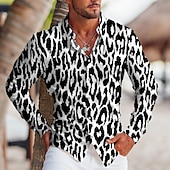 billiga Djurmönster-Herr Leopard Skjorta Knapp upp skjorta Långärmad Tropisk Mode Designer Utomhus Ledigt Dagligen Höst vinter Nedvikt Mönster Button-Down Vit Gul Blå Grön