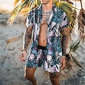 abordables Ensembles de chemises imprimées pour hommes-Homme Léopard Impressions Graphiques Ensembles de chemises Ensemble Chemise Chemise hawaïenne Chemise Aloha Manche Courte Col Rabattu Mode Hawaïen Occasionnel Extérieur Vacances Occasionnel