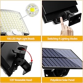 economico Applique per esterni-applique da parete di sicurezza solare esterna 106led con sensore di movimento telecomando ip65 impermeabile 120 angolo di illuminazione applique da parete di sicurezza solare