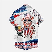 preiswerte Vögel &amp; Tiere-Herren Schwein Nationalflagge Hemd Hawaiihemd Sommerhemd Aloha-Shirt Kurze Ärmel Hemd Umlegekragen Tropisch Sport Strassenmode Strasse Casual Täglich Weiß S M L