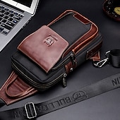 economico Borselli da uomo-Borsa a tracolla da uomo in pelle bovina di alta qualità e nylon - design multitasche con tracolla regolabile per viaggi e uso quotidiano