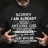 preiswerte Herren -Grafik -T -Shirt-Herren Grafik Buchstabe Tut mir leid, dass ich bereits von einem verdammt tollen, perfekten Mädchen verführt wurde T Shirt T-Shirt 100% Baumwolle Kurzarm Grafik Hemd Wein Schwarz Weiß Bequemes T-Shirt