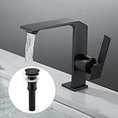 cheap Classical-Waterfall Bathroom Sink Mixer Faucet Brass, Single Handle Basin Taps One Hole Faucets with Hot and Cold Hose, Waterfall Spout Brass Bath Tap Chrome Black Gold Grey
