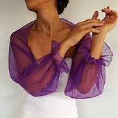 voordelige bruiloft gast wraps-Mesh Bolero Lange Puff Rimpelingen Mouw Doorzichtige Cover Up Shrug Tulle Bolero Bruids Organza Bruiloft Gast Mode Dames Wrap Zonbescherming All-Match Lente  Zomer jurk om indruk te maken
