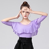 economico Top e Set-Balli latino-americani Abbigliamento sportivo Calzamaglia / Pigiama intero Con balze Con ruche Colore Puro Per donna Prestazioni Addestramento Mezza manica Alto Misto cotone