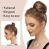 voordelige Chignons-zwarte knot haarstukken voor vrouwen meisjes dame trekkoord nep ballet bun extensions synthetische opgestoken donut chignon uit één stuk